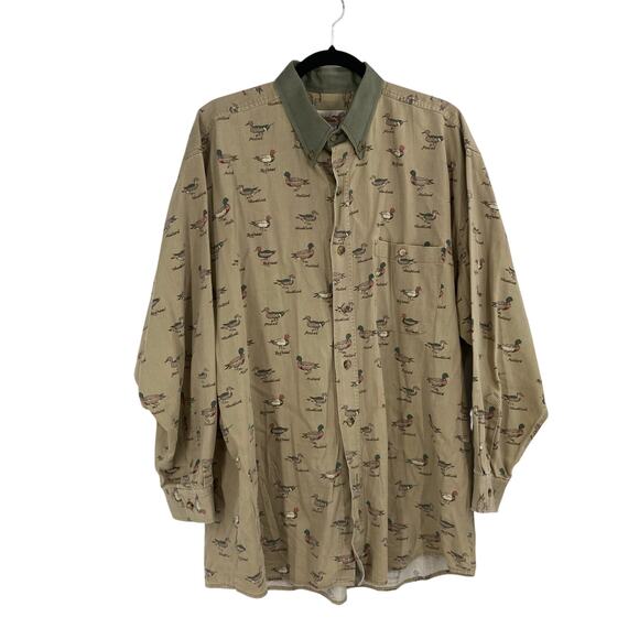 VTG 90’s Ducks Unlimited Button Down Long Sleeve Men’s Shirt Size L Duck Print - Picture 1 of 12